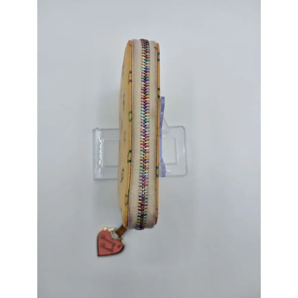 Dooney & Bourke Rainbow DB Monogram Zip Wallet Cream Multicolor Heart Charm